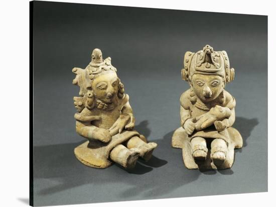 Polychrome Terracotta Maternity Statuettes of Women with Babies from Bahia De Caraquez-null-Stretched Canvas