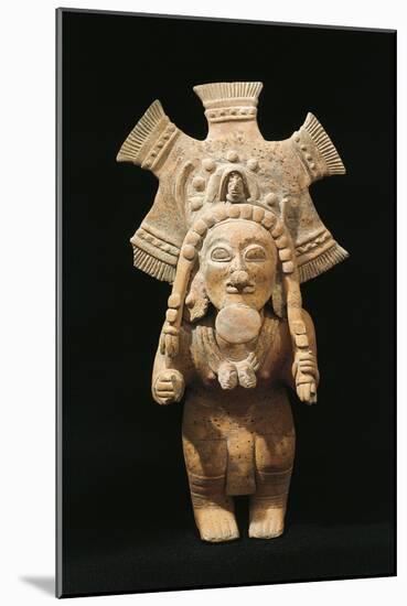 Polychrome Terracotta Statue Depicting Dancing Priest Wearing Feather Headdress from Jama-Coaque-null-Mounted Giclee Print