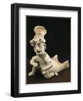 Polychrome Terracotta Statue Depicting Dancing Priest Wearing Headdress from Bahia De Caraquez-null-Framed Premium Giclee Print