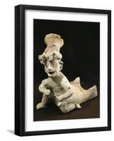 Polychrome Terracotta Statue Depicting Dancing Priest Wearing Headdress from Bahia De Caraquez-null-Framed Giclee Print