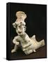 Polychrome Terracotta Statue Depicting Dancing Priest Wearing Headdress from Bahia De Caraquez-null-Framed Stretched Canvas