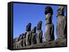 Polynesian Girl with Huge Moai, Ahu Tongariki, Easter Island, Chile-Keren Su-Framed Stretched Canvas