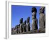 Polynesian Girl with Huge Moai, Ahu Tongariki, Easter Island, Chile-Keren Su-Framed Photographic Print