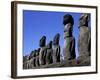 Polynesian Girl with Huge Moai, Ahu Tongariki, Easter Island, Chile-Keren Su-Framed Photographic Print