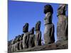 Polynesian Girl with Huge Moai, Ahu Tongariki, Easter Island, Chile-Keren Su-Mounted Photographic Print