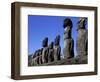 Polynesian Girl with Huge Moai, Ahu Tongariki, Easter Island, Chile-Keren Su-Framed Photographic Print