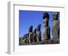 Polynesian Girl with Huge Moai, Ahu Tongariki, Easter Island, Chile-Keren Su-Framed Photographic Print