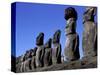 Polynesian Girl with Huge Moai, Ahu Tongariki, Easter Island, Chile-Keren Su-Stretched Canvas