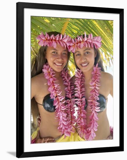 Polynesian Girls in Traditional Costume with Leis, Aitutaki, Cook Islands, Polynesia-Steve Vidler-Framed Photographic Print