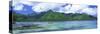 Polynesian People Rowing a Yellow Outrigger Boat in the Bay, Opunohu Bay, Moorea, Tahiti, French...-null-Stretched Canvas