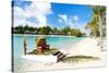 Polynesian Wedding Boat with Chair at Exotic Beach-BlueOrange Studio-Stretched Canvas