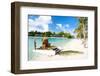 Polynesian Wedding Boat with Chair at Exotic Beach-BlueOrange Studio-Framed Photographic Print