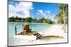 Polynesian Wedding Boat with Chair at Exotic Beach-BlueOrange Studio-Mounted Photographic Print