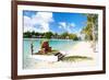 Polynesian Wedding Boat with Chair at Exotic Beach-BlueOrange Studio-Framed Photographic Print