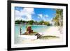 Polynesian Wedding Boat with Chair at Exotic Beach-BlueOrange Studio-Framed Photographic Print