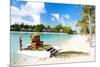 Polynesian Wedding Boat with Chair at Exotic Beach-BlueOrange Studio-Mounted Photographic Print