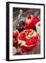 Pomegranate and Bottles of Essence or Tincture on Table-ChamilleWhite-Framed Photographic Print