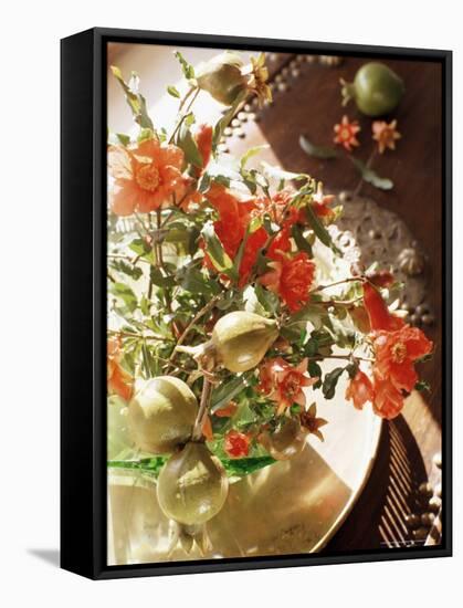 Pomegranate Flower and Fruit Arrangement on a Coffee Table, Samode Bagh or Garden, Samode, India-John Henry Claude Wilson-Framed Stretched Canvas