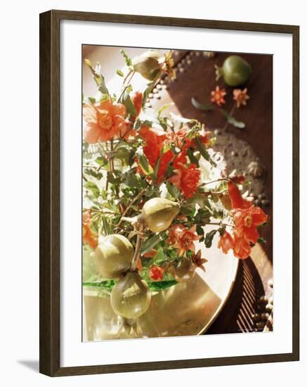 Pomegranate Flower and Fruit Arrangement on a Coffee Table, Samode Bagh or Garden, Samode, India-John Henry Claude Wilson-Framed Photographic Print