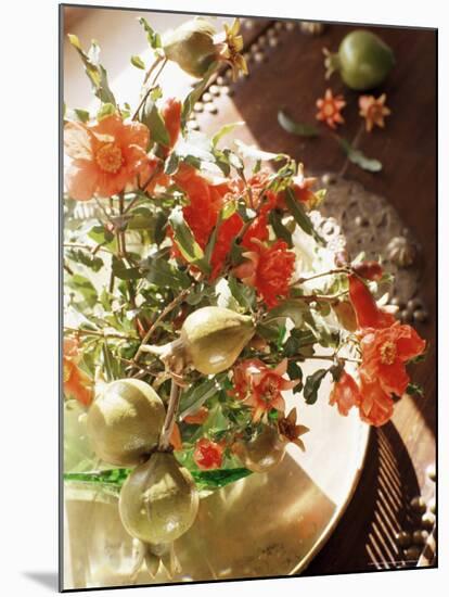 Pomegranate Flower and Fruit Arrangement on a Coffee Table, Samode Bagh or Garden, Samode, India-John Henry Claude Wilson-Mounted Photographic Print