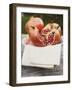 Pomegranates, Whole and Halved, on Cloth in White Bowl-null-Framed Photographic Print