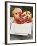 Pomegranates, Whole and Halved, on Cloth in White Bowl-null-Framed Photographic Print