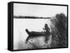 Pomo Indian Poling His Boat Made of Tule Rushes Through Shallows of Clear Lake, Northen California-Edward S^ Curtis-Framed Stretched Canvas