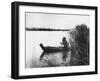 Pomo Indian Poling His Boat Made of Tule Rushes Through Shallows of Clear Lake, Northen California-Edward S^ Curtis-Framed Photographic Print