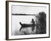 Pomo Indian Poling His Boat Made of Tule Rushes Through Shallows of Clear Lake, Northen California-Edward S^ Curtis-Framed Photographic Print