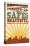 Pomona, California - Skyline and Sunburst Screenprint Style-Lantern Press-Stretched Canvas