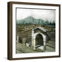 Pompeii (Italy), Alley of Graves, the Vesuvius in the Background-Leon, Levy et Fils-Framed Photographic Print