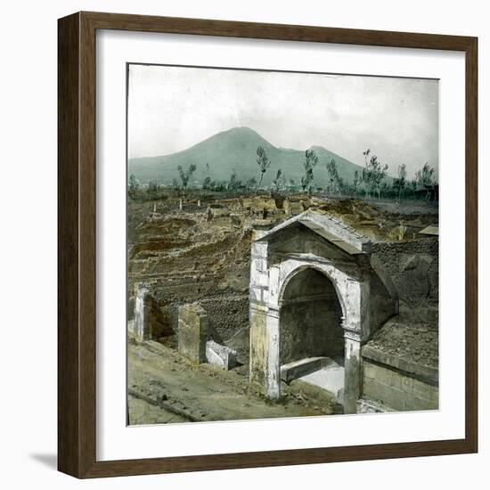 Pompeii (Italy), Alley of Graves, the Vesuvius in the Background-Leon, Levy et Fils-Framed Photographic Print