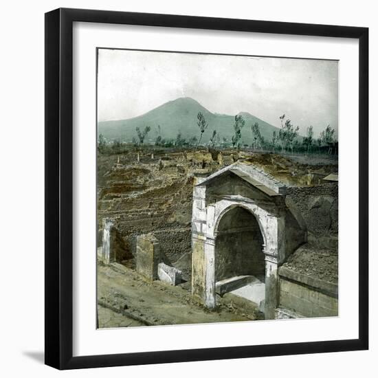 Pompeii (Italy), Alley of Graves, the Vesuvius in the Background-Leon, Levy et Fils-Framed Photographic Print