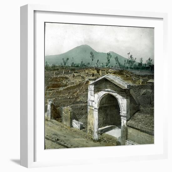 Pompeii (Italy), Alley of Graves, the Vesuvius in the Background-Leon, Levy et Fils-Framed Photographic Print