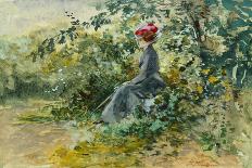 Elegant Ladies Picking Flowers in a Wood-Pompeo Mariani-Giclee Print