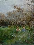 A Peasant Girl and Ducks in a Wooded Lake Landscape-Pompeo Mariani-Giclee Print