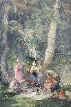 A Peasant Girl and Ducks in a Wooded Lake Landscape-Pompeo Mariani-Giclee Print