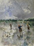 Fishermen on the Beach-Pompeo Mariani-Stretched Canvas