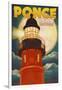 Ponce De Leon Inlet, Florida - Lighthouse and Moon-Lantern Press-Framed Art Print