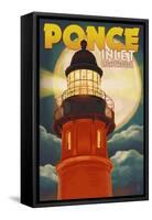 Ponce De Leon Inlet, Florida - Lighthouse and Moon-Lantern Press-Framed Stretched Canvas