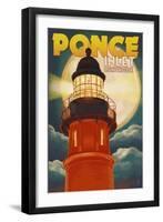 Ponce De Leon Inlet, Florida - Lighthouse and Moon-Lantern Press-Framed Art Print