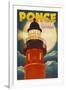 Ponce De Leon Inlet, Florida - Lighthouse and Moon-Lantern Press-Framed Art Print