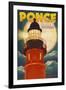 Ponce De Leon Inlet, Florida - Lighthouse and Moon-Lantern Press-Framed Art Print