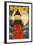 Ponce De Leon Inlet, Florida - Lighthouse and Moon-Lantern Press-Framed Art Print