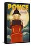 Ponce De Leon Inlet, Florida - Lighthouse and Moon-Lantern Press-Framed Stretched Canvas