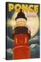 Ponce De Leon Inlet, Florida - Lighthouse and Moon-Lantern Press-Stretched Canvas
