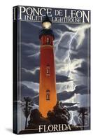 Ponce De Leon Inlet Lighthouse, Florida - Lightning at Night-Lantern Press-Stretched Canvas