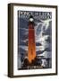 Ponce De Leon Inlet Lighthouse, Florida - Lightning at Night-Lantern Press-Framed Art Print