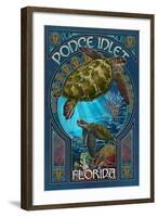 Ponce Inlet, Florida - Sea Turtle Art Nouveau-Lantern Press-Framed Art Print