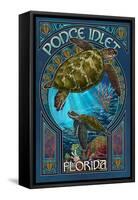 Ponce Inlet, Florida - Sea Turtle Art Nouveau-Lantern Press-Framed Stretched Canvas